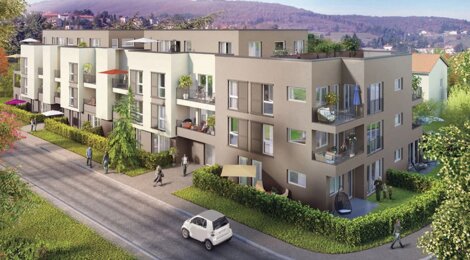 Programme immobilier neuf BLEU HORIZON - Pollionnay : Résidence T2–T5 avec espaces extérieurs et garages dans un environnement champêtre (69290) - Référence : 352