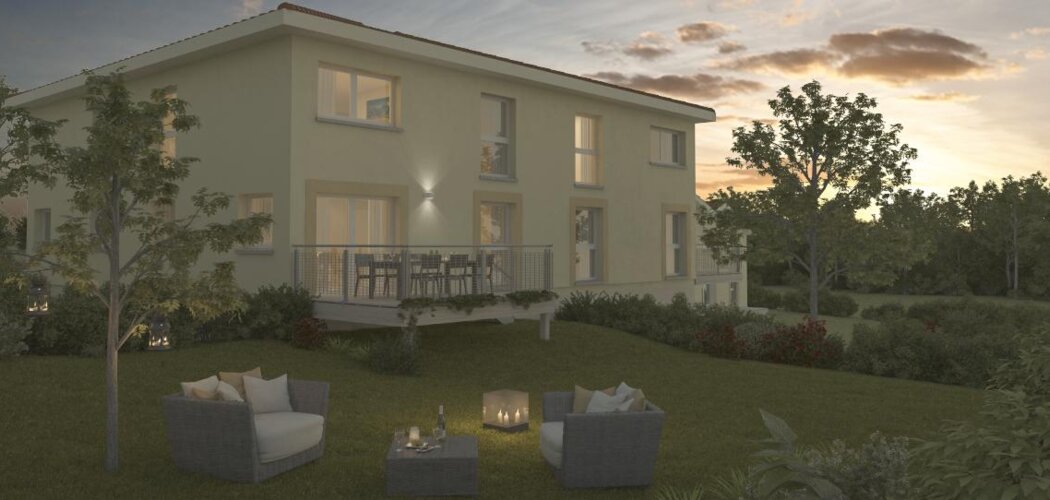 Programme immobilier neuf LES CARRÉS DU CÈDRE - Nuelles : Appartement T4 duplex avec cuisine américaine et jardin arboré proche des établissements scolaires (69210) - Référence : 568
