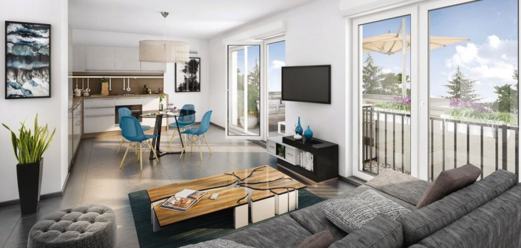 Programme immobilier neuf BLEU HORIZON - Pollionnay : Résidence T2–T5 avec espaces extérieurs et garages dans un environnement champêtre (69290) - Référence : 352